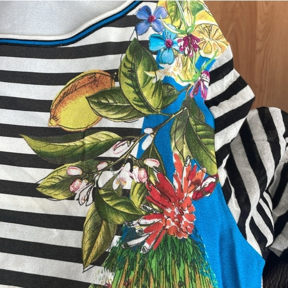 Marc Cain Black and White Striped Top with Blue Detail - Picture 4 of 7
